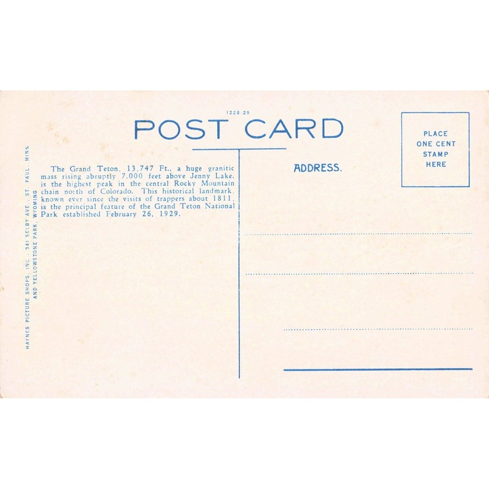 Vintage Grand Teton and Jenny Lake National Park Wyoming Linen Postcard Haynes - Picture 2 of 2